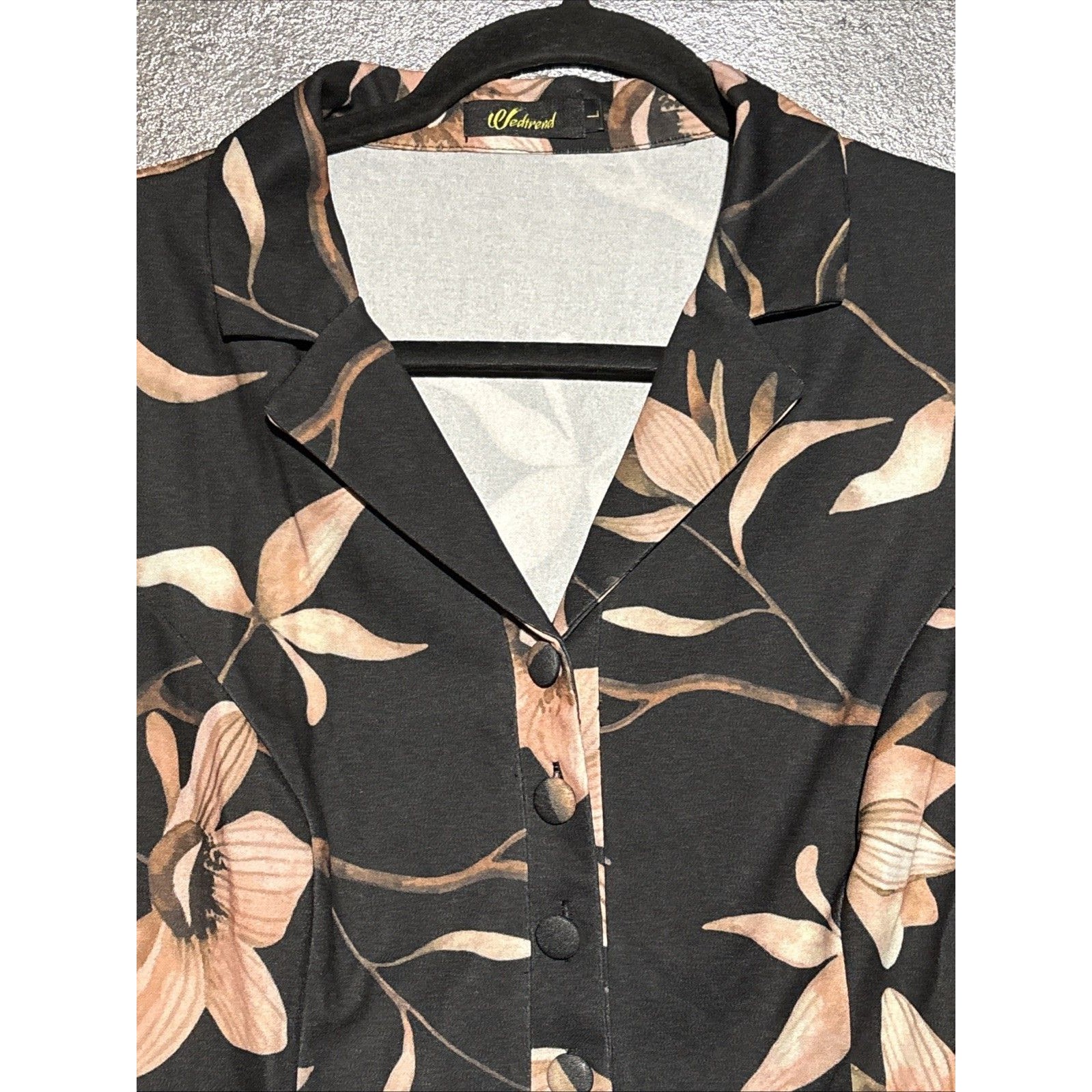 Wedtrend Large Black Floral Short Sleeve Fit & Flare Dress Vintage Look Collar — image 3 of 5